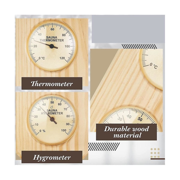 Tresauna i tre med termometer og hygrometer 2 i 1 Fuktighetstemperaturmåling Familiehotell Sauna