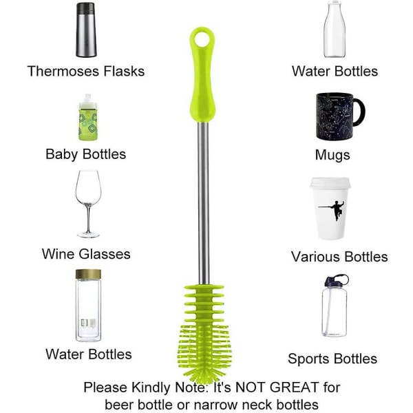 Silikoninen pulloharja + pitkä kahva, 27,54 cm pullonpuhdistaja
