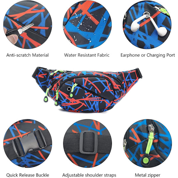 Midjeväska, bumbag, magväska - Fashion bumbag för kvinnor och män, 4 fickor, justerbar midjeväska för löpning, vandring, hundpromenader utomhus