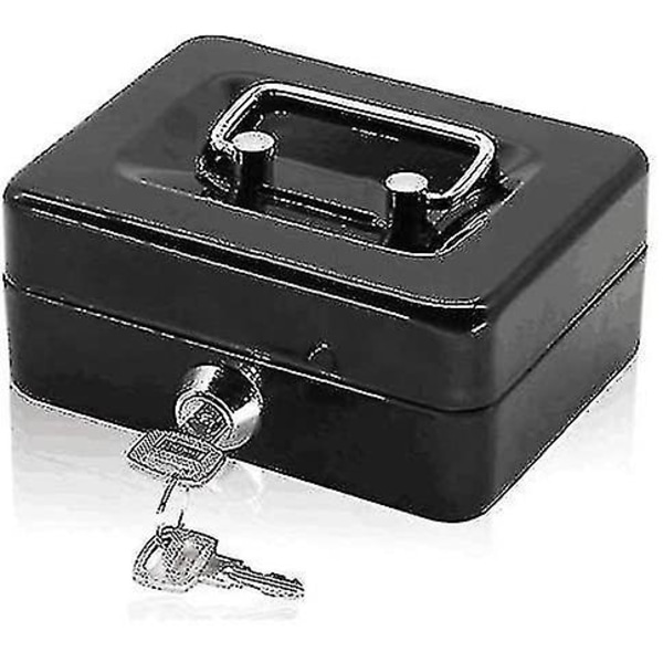 Liten kontantskuff med nøkkellås, bærbar metallkasseskuff med dobbeltlag og 2 sikkerhetsnøkler 12,5*10*5,6 cm(s, svart)