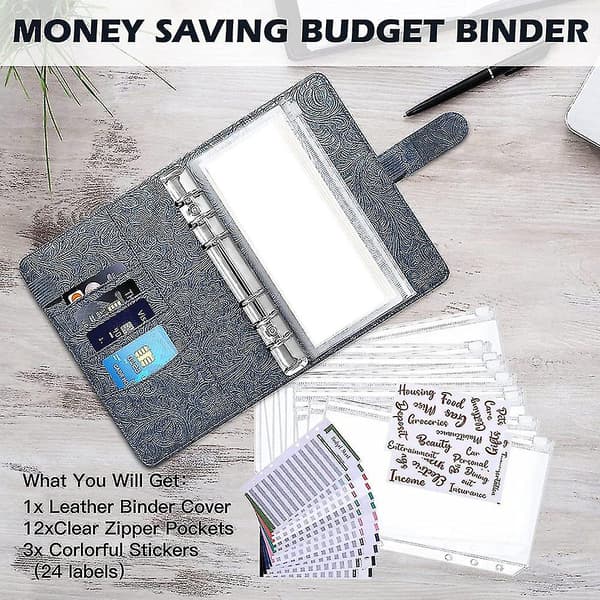 Budget Binder Med Lynlåskuverter, Kontantkuvert Med 8 Cl