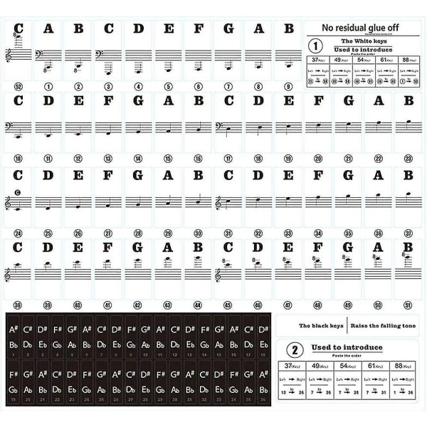 Gennemsigtigt klaverkeyboard-klistermærke 88 tangenter elektronisk keyboa