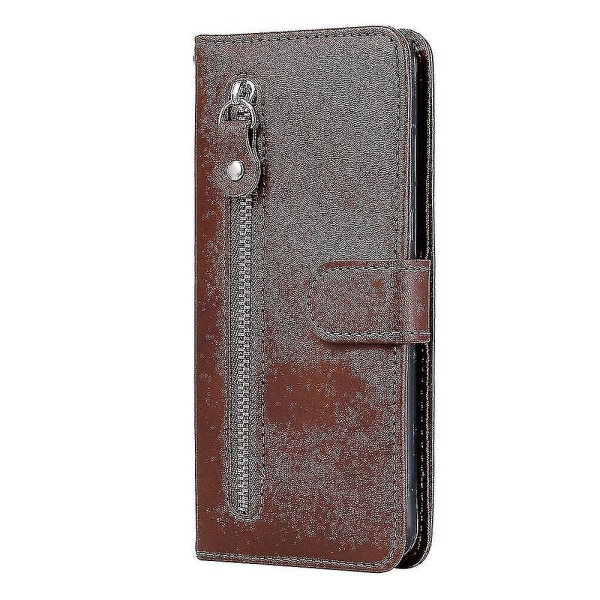 Case Iphone 11 Pro, Premium Pu Nahka Magneettisesti Suljettava Korttipaikat Kickstand Vetoketjutasku Pehmeä TPU Flip Cover - Braun