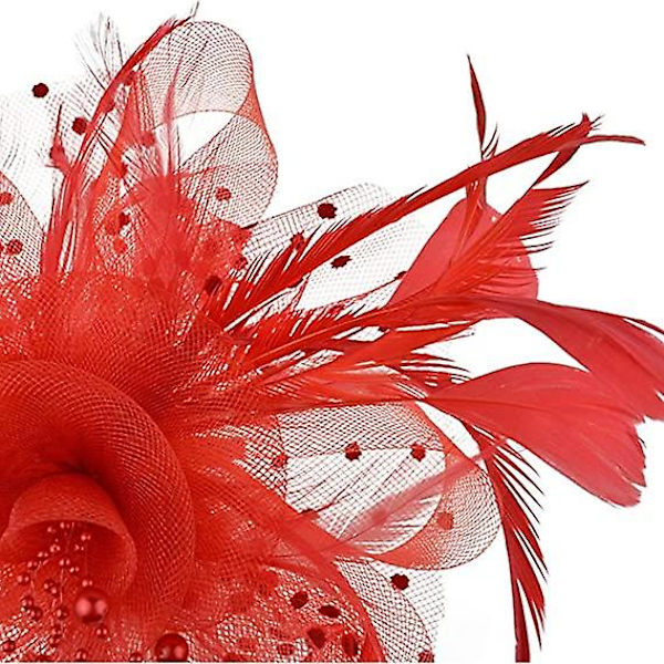 Punainen Fascinator Hat Feather Wedding Ladies Day Headband Ja Clip Cocktail Tea Party Hat Tytölle Ja Naisille