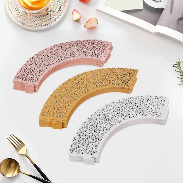150 st Vit Cupcake-omslag Spets Cupcake-foder Cupcake-papper Cupcake-koppar Fodral för Bröllop