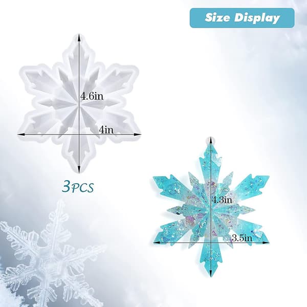 3D Snøblomst silikonform, DIY Jul EPOXY harpiks Vinter hjemmedekorasjon 3 stk