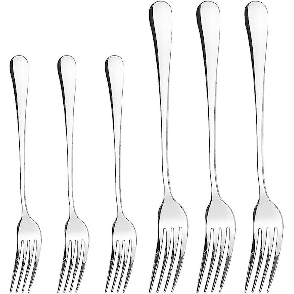 Sæt med 6 gafler, 3 store 204mm gafler, 3 små 175mm gafler, 304 rustfrit stål