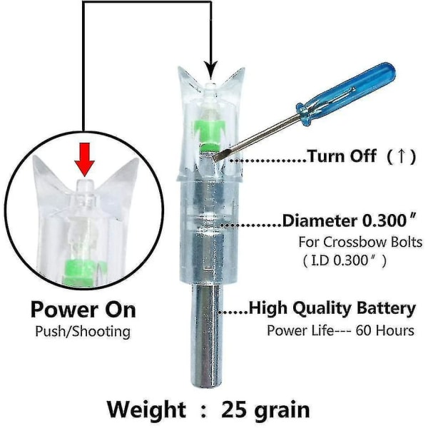 6-pack Lighted Nocking för 7,62 mm diameter armborst bultar, grön