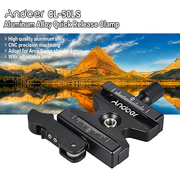 Cl-50ls Snabbkoppling i aluminiumlegering med justerbar spak - 1/4\" & 3/8\" skruvhål kompatibel med Arca Swiss standard snabbkopplingsplatta
