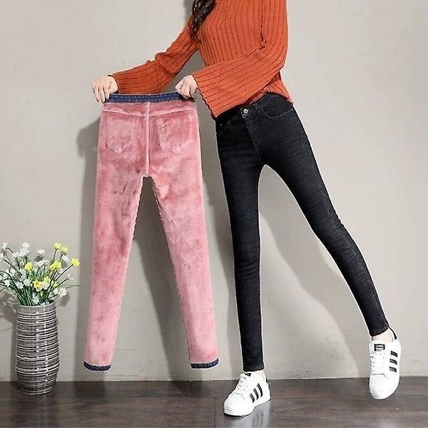Vintervarme høye midje fløyelsjeans for damer til å bruke strømpebukser varme for damer denim blyantjeans kvinners tykke vinterbukser