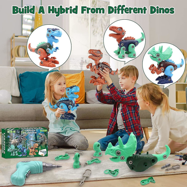Dinosaurlegetøj til 3 4 5 6 7 8-årige drenge, adskille Dinosaurlegetøj til børn 3-5 5-7 stammekonstruktioner Bygning Børnelegetøj med elektrisk boremaskine, fest