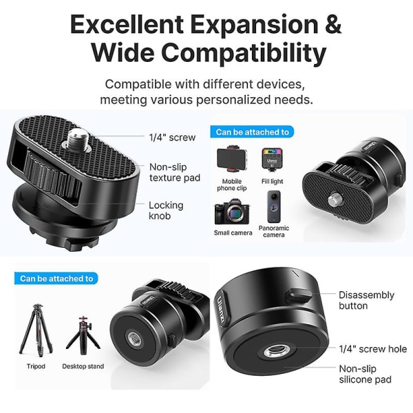 Ulanzi Go-quick Quick Release System Kit 1/4" stativbasfäste för Sony Canon Nikon Dslr kamerafyllningsljus med 1/4 skruv