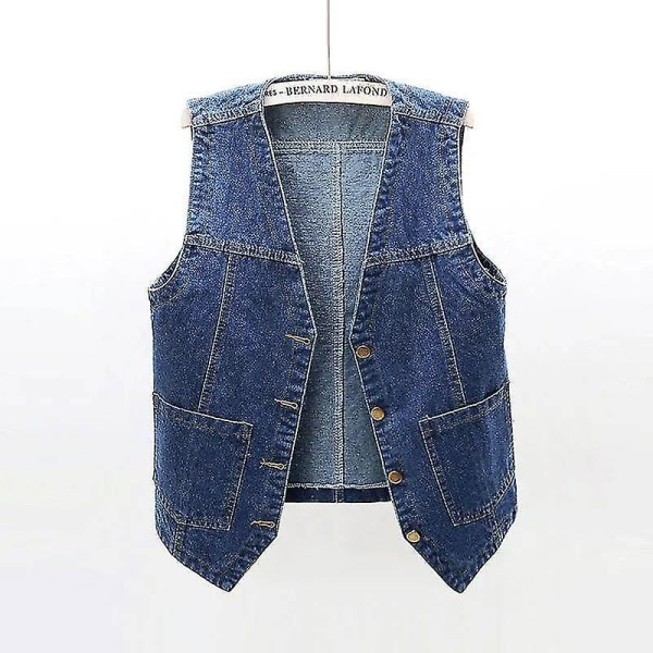 Dame ærmeløs denimvest V-hals Button Down Jean vest Et.