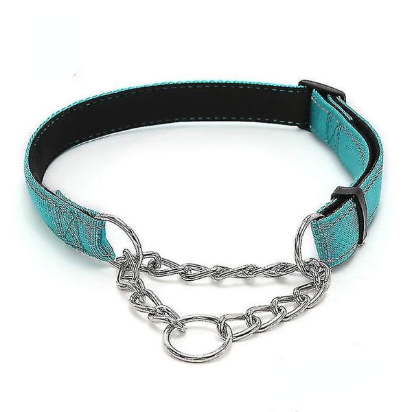 Halsband för hundar, reflekterande nylon justerbart kedjehalsband i rostfritt stål för små medelstora hundar blue XL