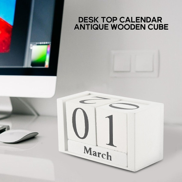 Vintage trækalender Shabby Chic Blocks Desktop Calendar Rustik Træ Firkanter Kalender Hjemmekontor