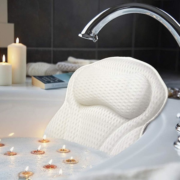 Luxury Bath Pillow, Ergonomic Bathtub Spa Pillow With 4d Air Mesh Technology And 6 Suction Cups, Helps Support Head, Back, Shoulder And Neck, Fits All