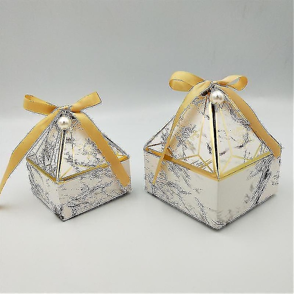 Gaveæske Bryllupsartikler Fest slikæske Baby Shower Papir Chokoladeæsker Bronzing Emballageæsker Marble Pearl L 8.5x8.5x10cm