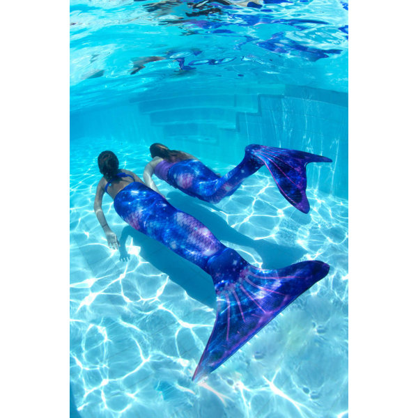 Børne holdbar havfruehale til svømning, Monofin inkluderet blue M
