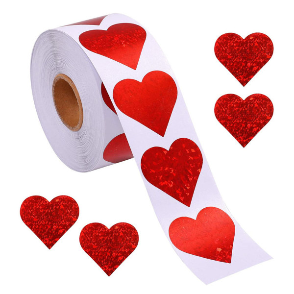 Røde hjerte-klistremerker med glitter til Valentinsdagen - dekorative hjerte-etiketter - 500/rull - bryllupsdekorasjon med kjærlighet Style-2