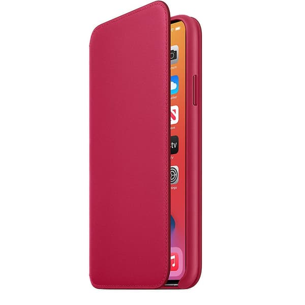 Apple skinnfolio for iphone 11 pro max - påfugl/bringebær Peacock