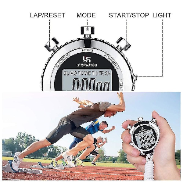 Stopur Metal Stopur Timer Med Baggrundsbelysning 1/100 Sekunders Præcision 2 Omløbshuk Digital Stopur