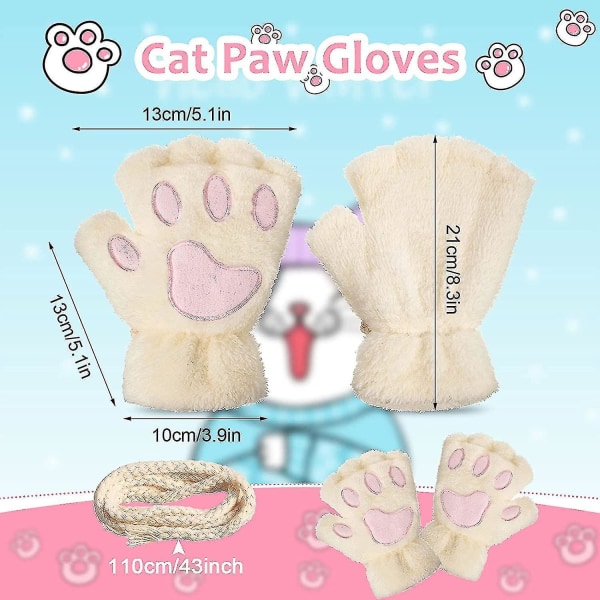 Cat Paw hansker 3 par Kawaii hansker Cat Paws Cosplay fuskepels Plysj kattehansker Lion Paws Fingerless