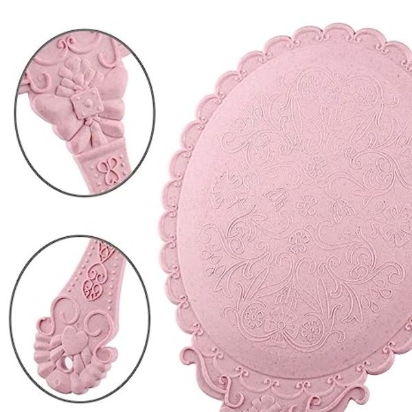 Handspegel Vintage Handhållen Spegel med Handtag Vanity Makeup Spegel T pink
