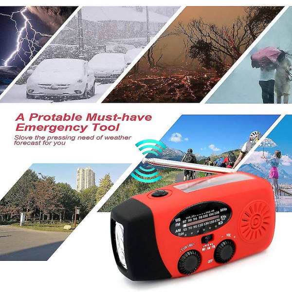 Solcellsdriven Handvev Radio AM/FM/NOAA med Powerbankfunktion