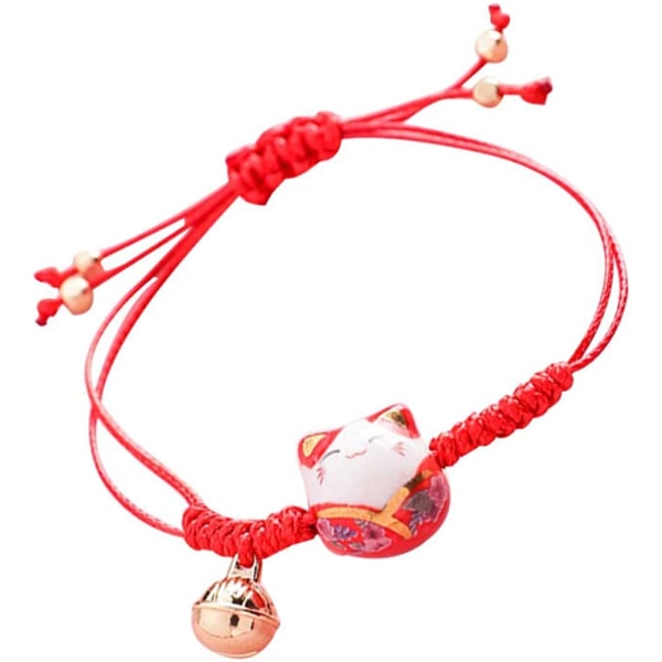 Lucky Charms punottu rannekoru Säädettävä rannekoru Bell Cat Käsikorulla ystäville Naisille Miehille Ystävänpäivä äitienpäivälahja (punainen) red