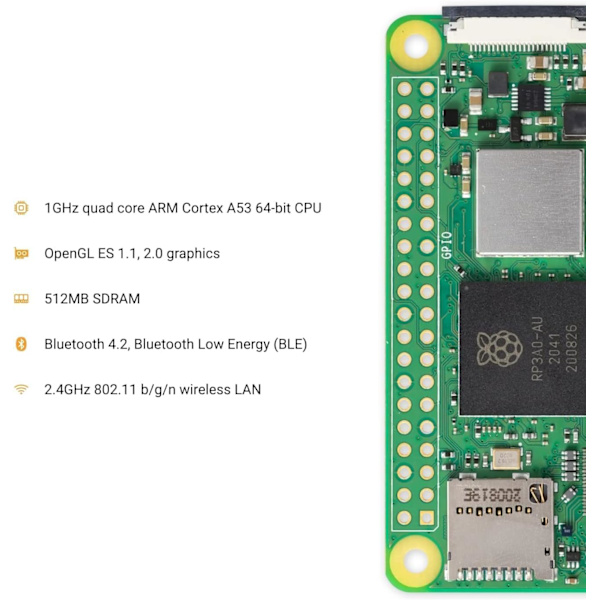 Raspberry Pi Zero 2W Raspberry Pi ZERO 2W Hovedkort Trådløs Bluetooth WI-FI Utviklingskortmodul