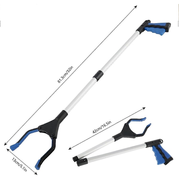 Søppelplukker Blå, 81cm med magnetisk håndtak, sammenleggbar, hagegriper, armforlenger, for funksjonshemmede
