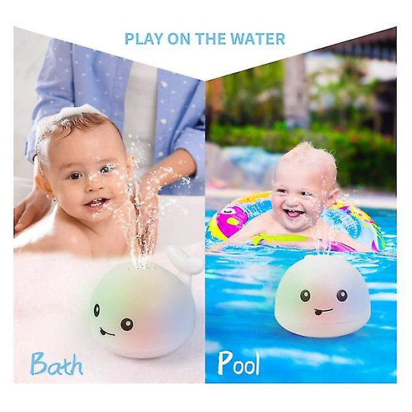 Baby badleksaker, upplyst val vattenspruta badleksak automatisk induktion sprinkler kompis spädbarn badkar leksaker musikalisk (vit)
