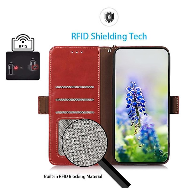 Til Asus Zenfone 10 5G/Zenfone 9 5G RFID-blokerende pungstandcover ægte ko læder telefonetui Red