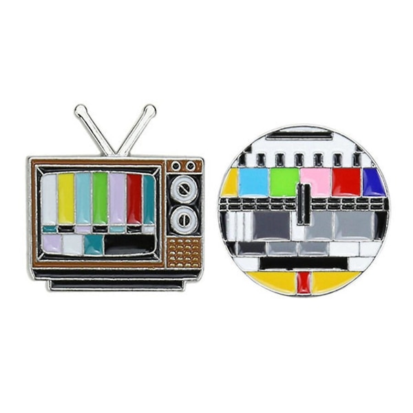 2 kpl Lapel-neula Enamel-merkkejä Puku Props Koriste Vintage Brooch Pin Retro TV-kanavat Rinnaneula
