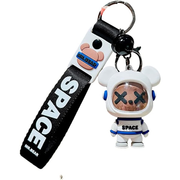 Söpö, siisti astronauttipuku Space Bear avaimenperä Luova PVC seisova karhusarjakuva White