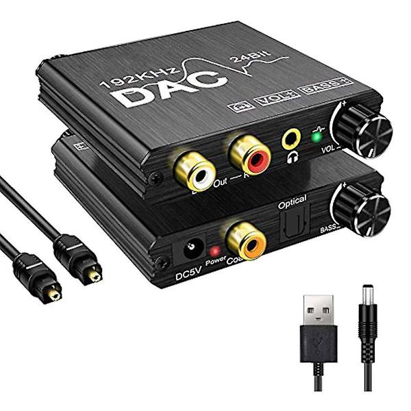 192kHz Digital til Analog Lydkonverter med Bas- og Volumenjustering, digital Spdif/optisk/koaksial