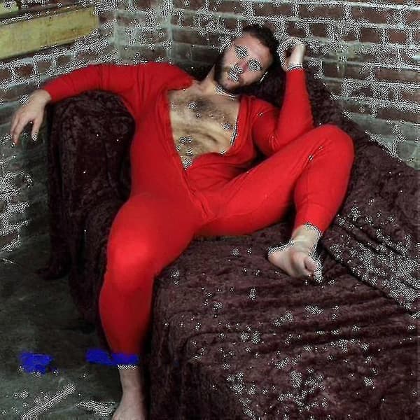 Herre Hel Lang Johns Nattpysjamas Red L