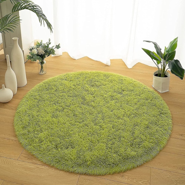 Wekity Diameter 80 cm/31,5" Rundt tæppe i ren farve, blødt plys skridsikkert tæppe, fluffy tæppe (grøn)