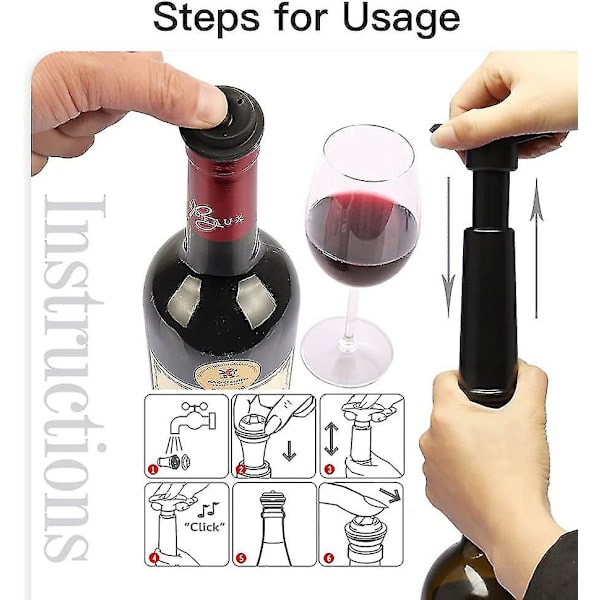 Vakuumpumpe til vin, 1 vakuumpumpe til vin med 4 propper, lækagesikker vinflaske