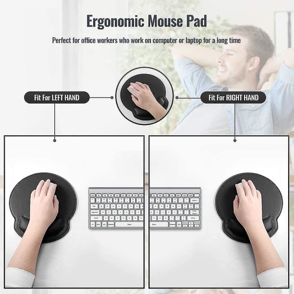 Musmatta med handledsstöd i PU-konstläder, ergonomisk, halkfri, för bärbar dator