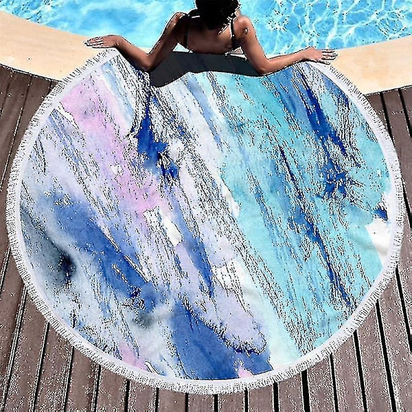 Yyh-150cm Rund Strandhandduk i Marmor Abstrakt Flytande Sand Mönster Mikrofiber Dusch Badhandduk
