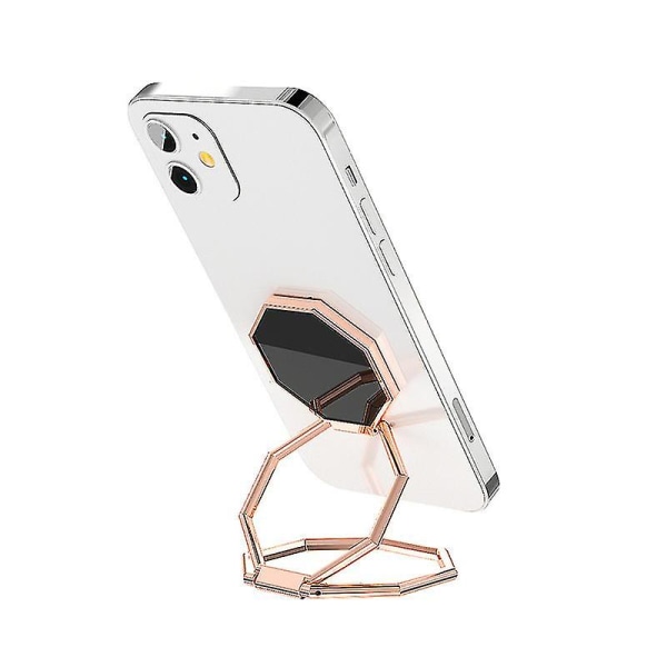 Foldbar mobiltelefonholder Ringspenne Retractable Desktop Mobiltelefonholder Bil Magnetisk Metall Mobiltelefonholder Round RoseGold