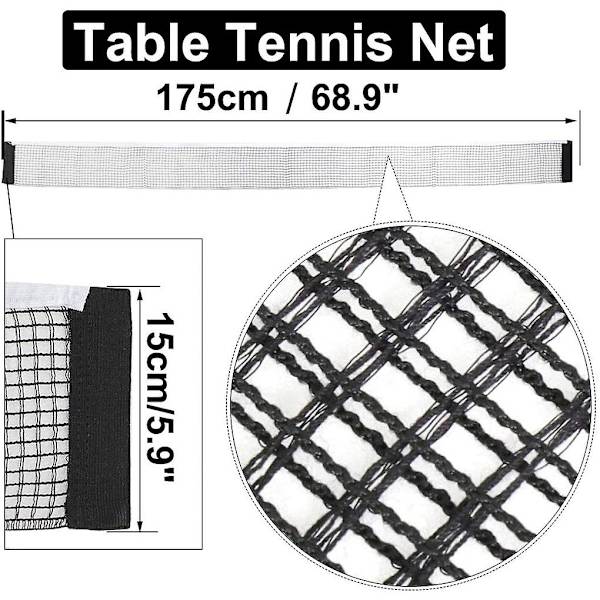 Bordtennisnett 1,8 m Polyester Pong Erstatningsnett for innendørs