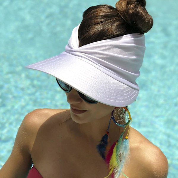 Solhat til kvinder med bred skygge, sommer, UPF 50+ UV-beskyttelse, strand, sport, kasket (hvid)