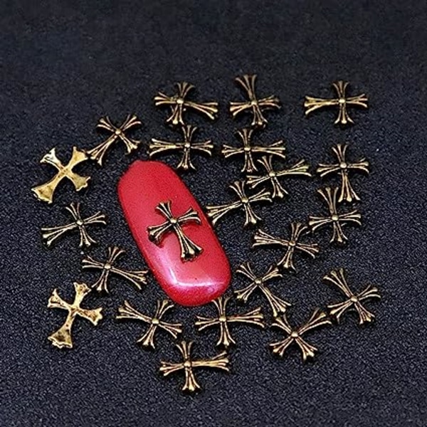 20 stk/sæt 3D Gold Metal Cross Negle Ornamenter til DIY Akryl Negle dekorationer &
