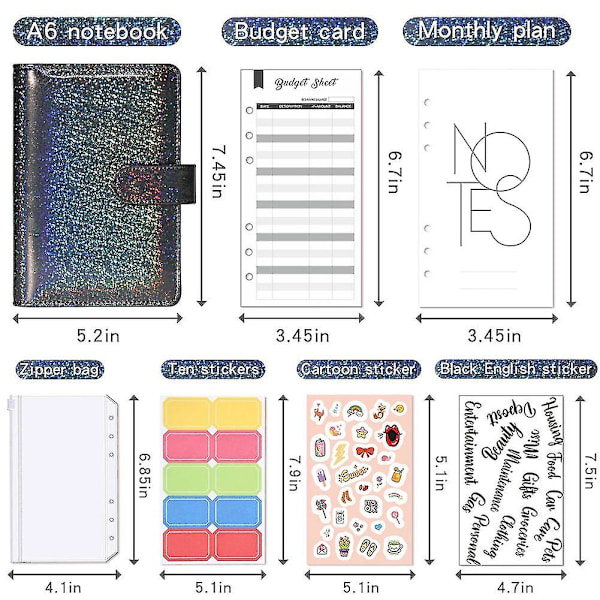 A6 Budget Planner-pärm med blixtlåsfickor, kontantkuvert för budgetering, pengarorganisatör för A6