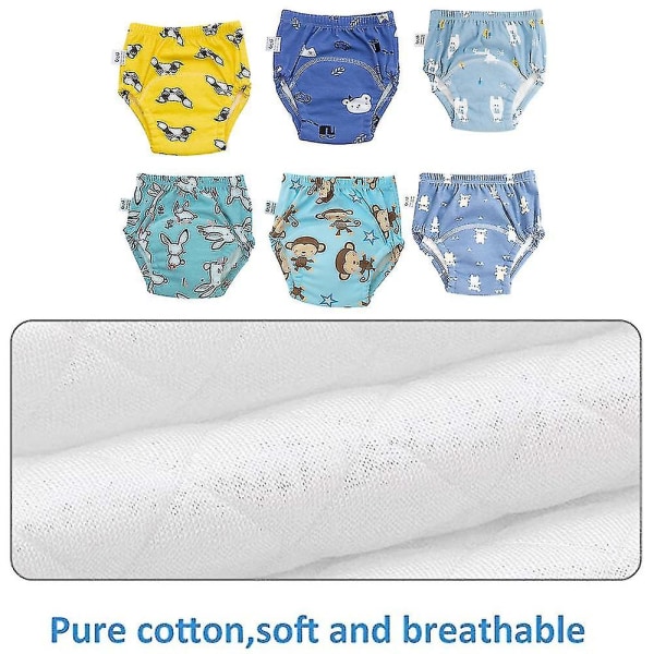 Unisex bomuld genanvendeligt pottetræningsundertøj Åndbar tissetræningsunderbukser til småbørn 6-pak style 1 100