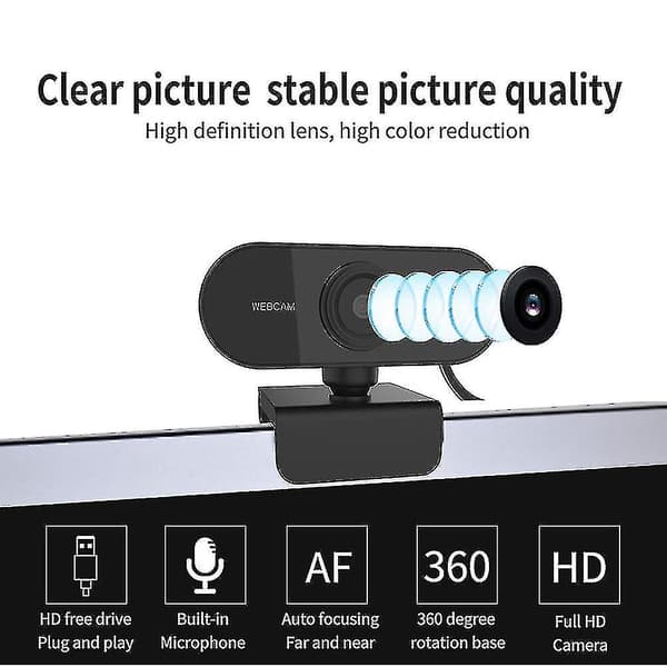 HD 1080p Webkamera for PC med Mikrofon og Rotasjon