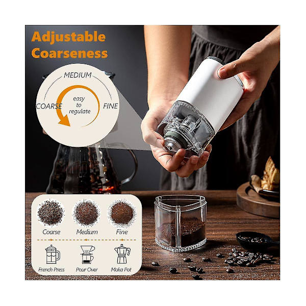 Elektrisk kaffekvarn, automatisk konisk kvarn för kaffebönor med justerbar kvarn, bärbar