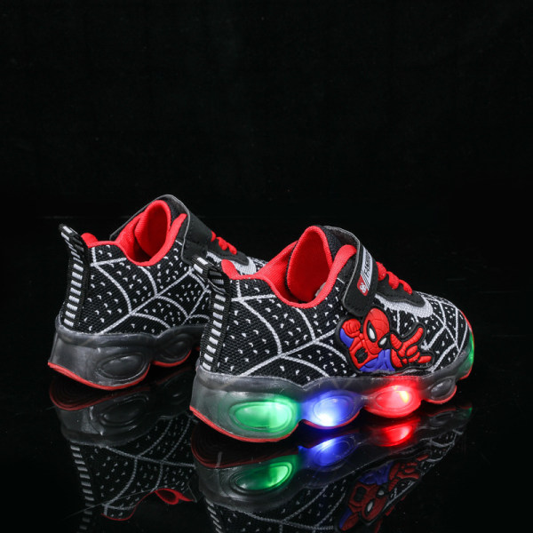 Spiderman LED Sneakers Børns Glitter Sneakers Skridsikre Bløde Sål black 25 yards (inner length 15.5cm